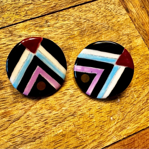 Southwestern Inspired Vintage Handcrafted Geometric Design Post Earrings - Picture 2 of 6